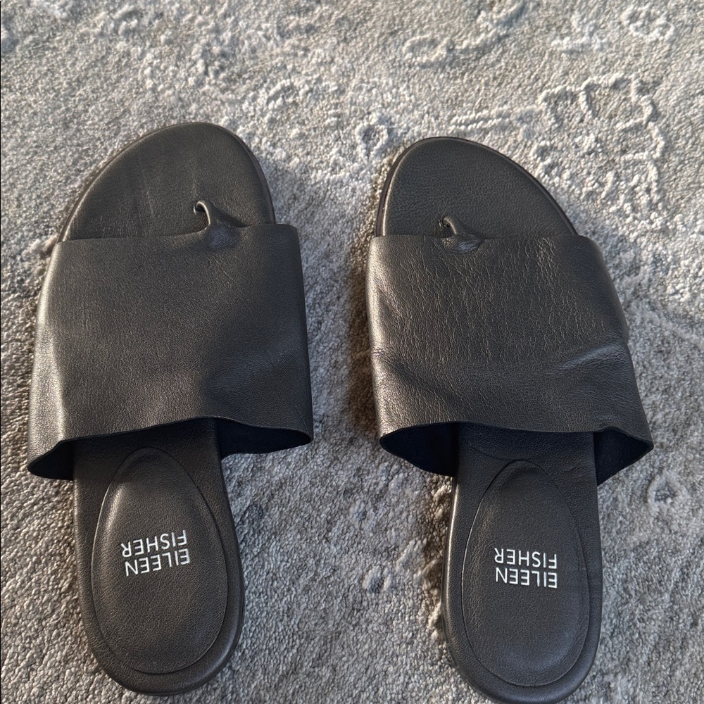 Eileen Fisher Dark Leather Slide Sandals